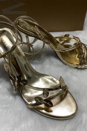 Za's New Summer Style Golden Leaf Round Toe Heels